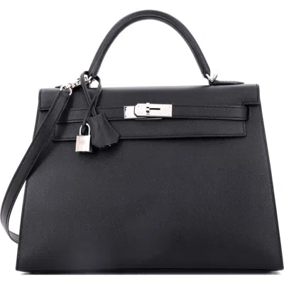Pre-owned Hermes  Hermes Kelly Handbag Black Epsom With Palladium Hardware 32