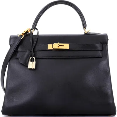 Pre-owned Hermes  Hermes Kelly Handbag Black Gulliver With Gold Hardware 32