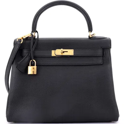 Pre-owned Hermes  Hermes Kelly Handbag Black Novillo With Gold Hardware 28