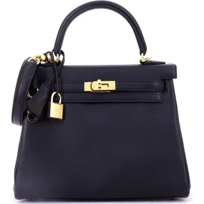 Pre-owned Hermes  Hermes Kelly Handbag Black Swift With Gold Hardware 25