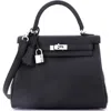 Pre-owned Hermes  Hermes Kelly Handbag Black Swift With Palladium Hardware 25 In Black