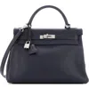 Pre-owned Hermes  Hermes Kelly Handbag Black Togo With Brushed Palladium Hardware 32 In Black