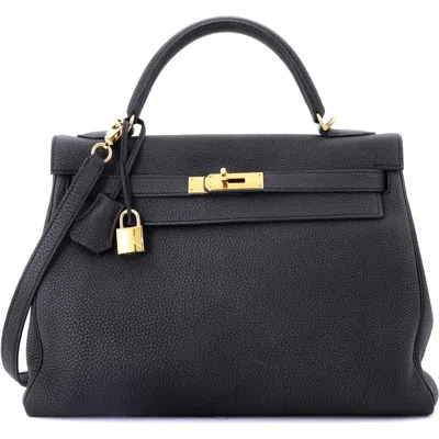 Pre-owned Hermes  Hermes Kelly Handbag Black Togo With Gold Hardware 32