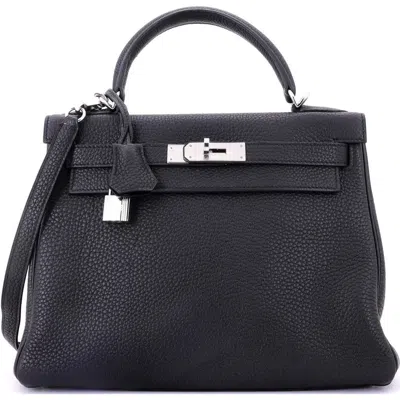 Pre-owned Hermes  Hermes Kelly Handbag Black Togo With Palladium Hardware 28