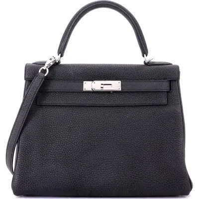 Pre-owned Hermes  Hermes Kelly Handbag Black Togo With Palladium Hardware 28