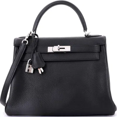 Pre-owned Hermes  Hermes Kelly Handbag Black Togo With Palladium Hardware 28