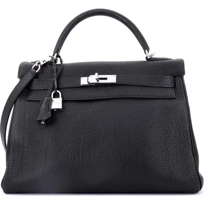 Pre-owned Hermes  Hermes Kelly Handbag Black Togo With Palladium Hardware 32
