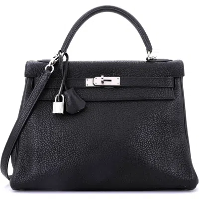 Pre-owned Hermes  Hermes Kelly Handbag Black Togo With Palladium Hardware 32