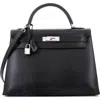 Pre-owned Hermes  Hermes Kelly Handbag Black Veau Grain Lisse With Palladium Hardware 32 In Black