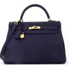 Pre-owned Hermes  Hermes Kelly Handbag Blue Clemence With Gold Hardware 32 In Blue
