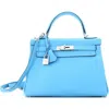 Pre-owned Hermes  Hermes Kelly Handbag Blue Clemence With Palladium Hardware 28