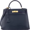 Pre-owned Hermes  Hermes Kelly Handbag Blue Courchevel With Gold Hardware 28 In Blue