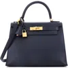 Pre-owned Hermes  Hermes Kelly Handbag Black Epsom With Gold Hardware 28 In Blue