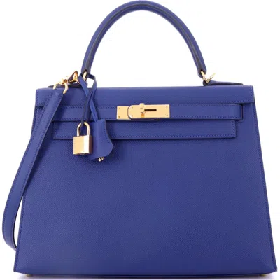 Pre-owned Hermes  Hermes Kelly Handbag Blue Epsom With Gold Hardware 28