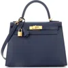Pre-owned Hermes  Hermes Kelly Handbag Blue Epsom With Gold Hardware 28 In Blue