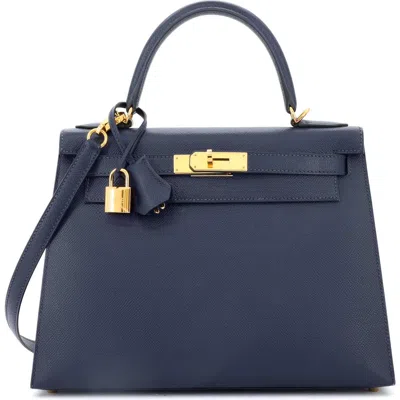 Pre-owned Hermes  Hermes Kelly Handbag Blue Epsom With Gold Hardware 28