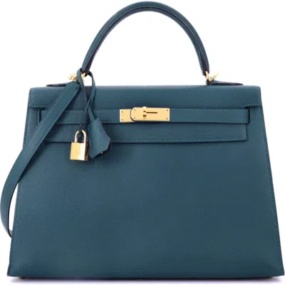Pre-owned Hermes  Hermes Kelly Handbag Blue Epsom With Gold Hardware 32