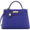 Pre-owned Hermes  Hermes Kelly Handbag Blue Epsom With Gold Hardware 32