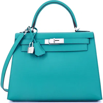 Pre-owned Hermes  Hermes Kelly Handbag Blue Epsom With Palladium Hardware 28