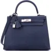 Pre-owned Hermes  Hermes Kelly Handbag Blue Epsom With Palladium Hardware 28