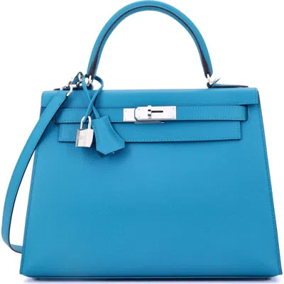 Pre-owned Hermes  Hermes Kelly Handbag Blue Epsom With Palladium Hardware 28