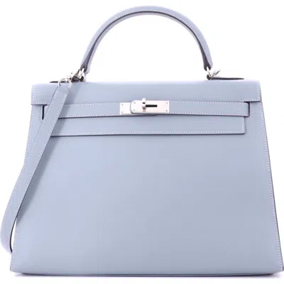 Pre-owned Hermes  Hermes Kelly Handbag Blue Epsom With Palladium Hardware 32