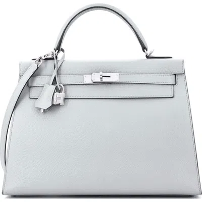 Pre-owned Hermes  Hermes Kelly Handbag Blue Epsom With Palladium Hardware 32