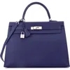 Pre-owned Hermes  Hermes Kelly Handbag Blue Epsom With Palladium Hardware 35