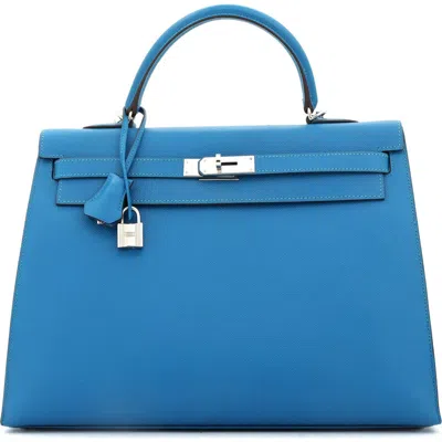 Pre-owned Hermes  Hermes Kelly Handbag Blue Epsom With Palladium Hardware 35