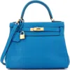 Pre-owned Hermes  Hermes Kelly Handbag Blue Evercolor With Gold Hardware 28 In Blue