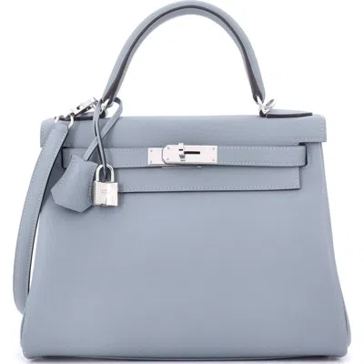 Pre-owned Hermes  Hermes Kelly Handbag Blue Evercolor With Pallladium Hardware 28