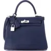 Pre-owned Hermes  Hermes Kelly Handbag Blue Swift With Palladium Hardware 25 In Blue