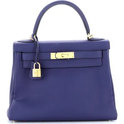Pre-owned Hermes  Hermes Kelly Handbag Blue Togo With Gold Hardware 28