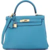 Pre-owned Hermes  Hermes Kelly Handbag Blue Togo With Gold Hardware 28 In Blue