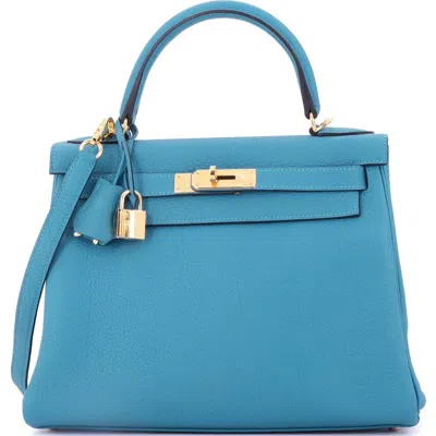 Pre-owned Hermes  Hermes Kelly Handbag Blue Togo With Gold Hardware 28