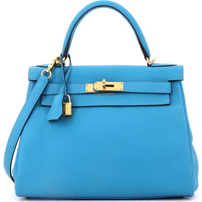 Pre-owned Hermes  Hermes Kelly Handbag Blue Togo With Gold Hardware 28