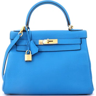 Pre-owned Hermes  Hermes Kelly Handbag Blue Togo With Gold Hardware 28