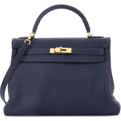 Pre-owned Hermes  Hermes Kelly Handbag Blue Togo With Gold Hardware 32