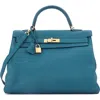 Pre-owned Hermes  Hermes Kelly Handbag Blue Togo With Gold Hardware 35 In Blue