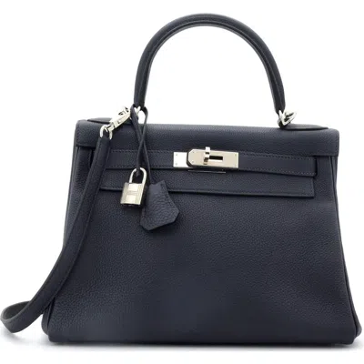 Pre-owned Hermes  Hermes Kelly Handbag Blue Togo With Palladium Hardware 28