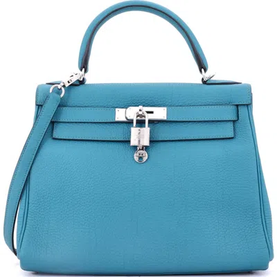 Pre-owned Hermes  Hermes Kelly Handbag Blue Togo With Palladium Hardware 28