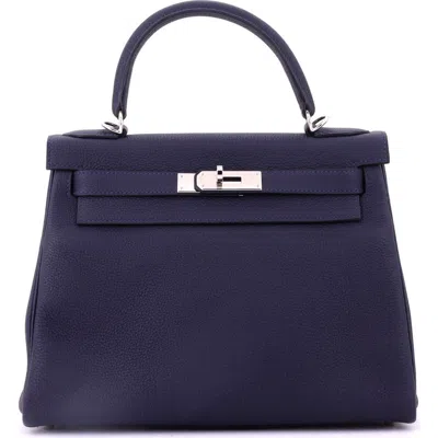 Pre-owned Hermes  Hermes Kelly Handbag Blue Togo With Palladium Hardware 28