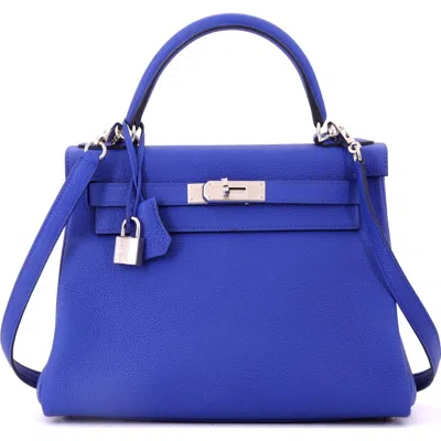 Pre-owned Hermes  Hermes Kelly Handbag Blue Togo With Palladium Hardware 28 In Black