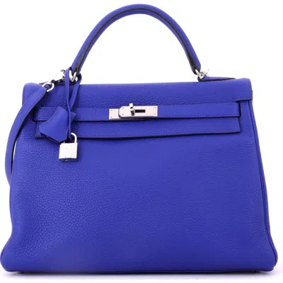 Pre-owned Hermes  Hermes Kelly Handbag Blue Togo With Palladium Hardware 32