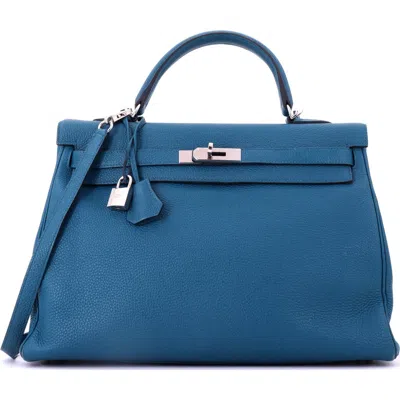 Pre-owned Hermes  Hermes Kelly Handbag Blue Togo With Palladium Hardware 35