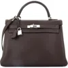 Pre-owned Hermes  Hermes Kelly Handbag Brown Clemence With Palladium Hardware 32 In Brown