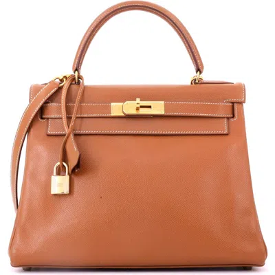 Pre-owned Hermes  Hermes Kelly Handbag Brown Courchevel With Gold Hardware 28