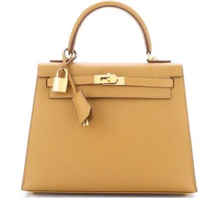 Pre-owned Hermes  Hermes Kelly Handbag Brown Epsom With Gold Hardware 25