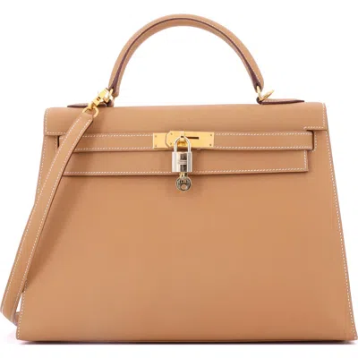 Pre-owned Hermes  Hermes Kelly Handbag Brown Epsom With Gold Hardware 32