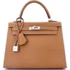 Pre-owned Hermes  Hermes Kelly Handbag Brown Epsom With Palladium Hardware 25 In Gold